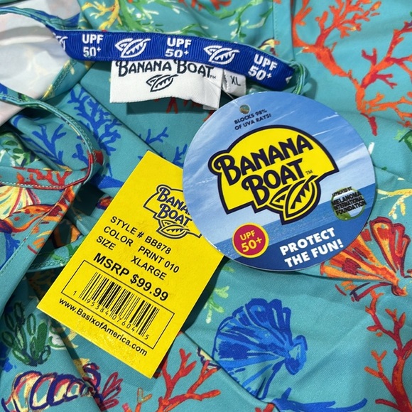 Banana Boat UPF 50+ halter style, lightweight aqua/coral sea life pattern - Picture 5 of 6